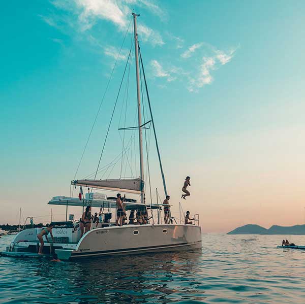 sunbath on the catamaran 